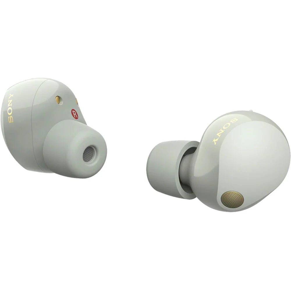 Sony WF-1000XM5 Industry Leading Noise Canceling Truly Wireless Earbuds (Silver) Bundle with Silicone Case Scarlet Memory Foam Ear Tips, USB-A to USB-C Cable & 1 YR CPS Enhanced Protection Pack
