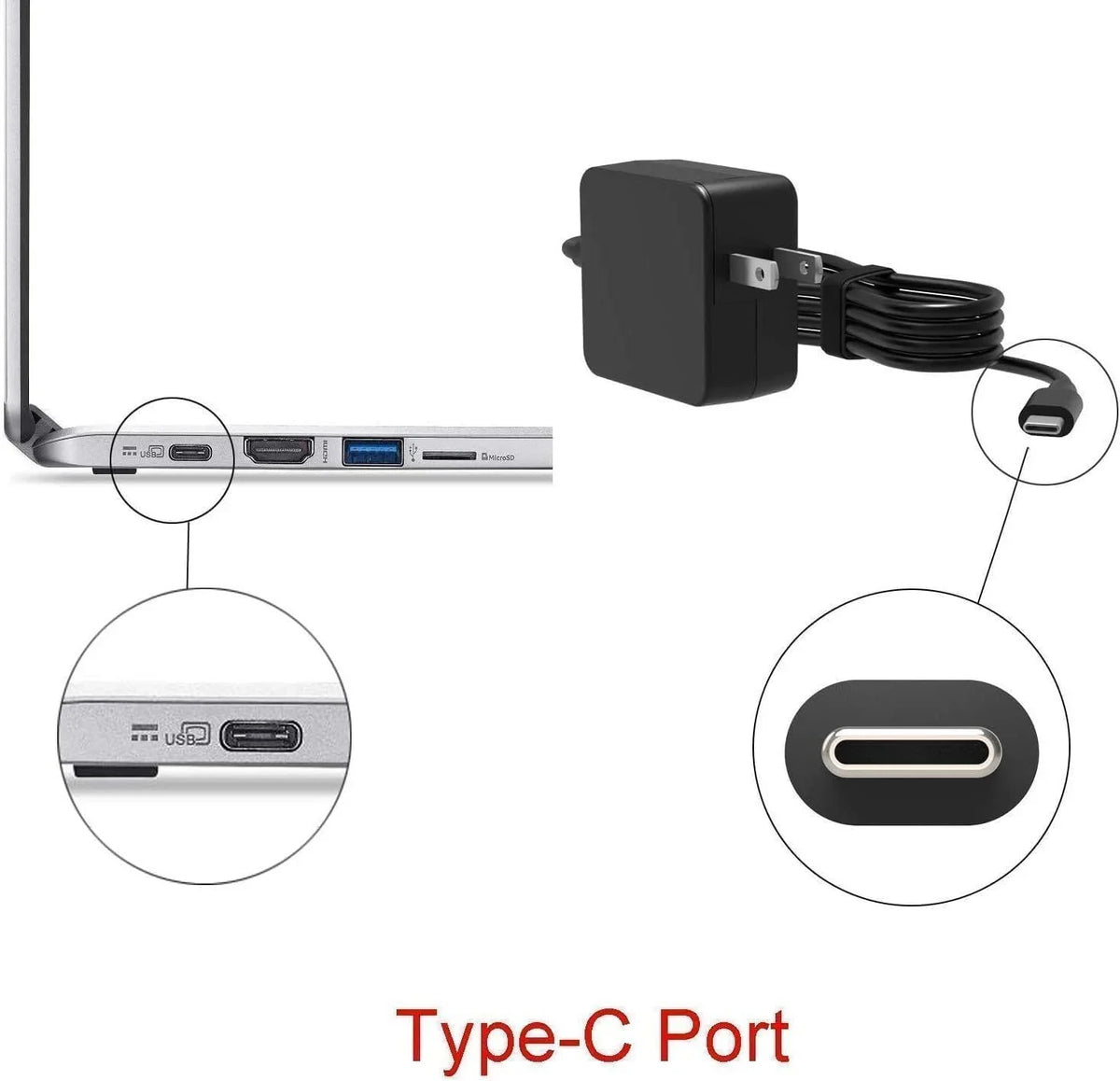 Guy-Tech 65W Max Type-C Adapter Compatible for Dell XPS 13 7390 2-in-1 Power Supply