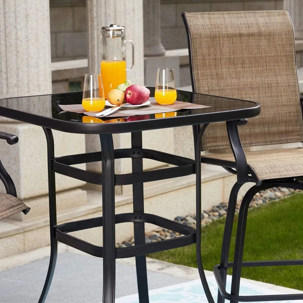 Nikias Sturdy Solid Glass Bar Table For Poolside Party