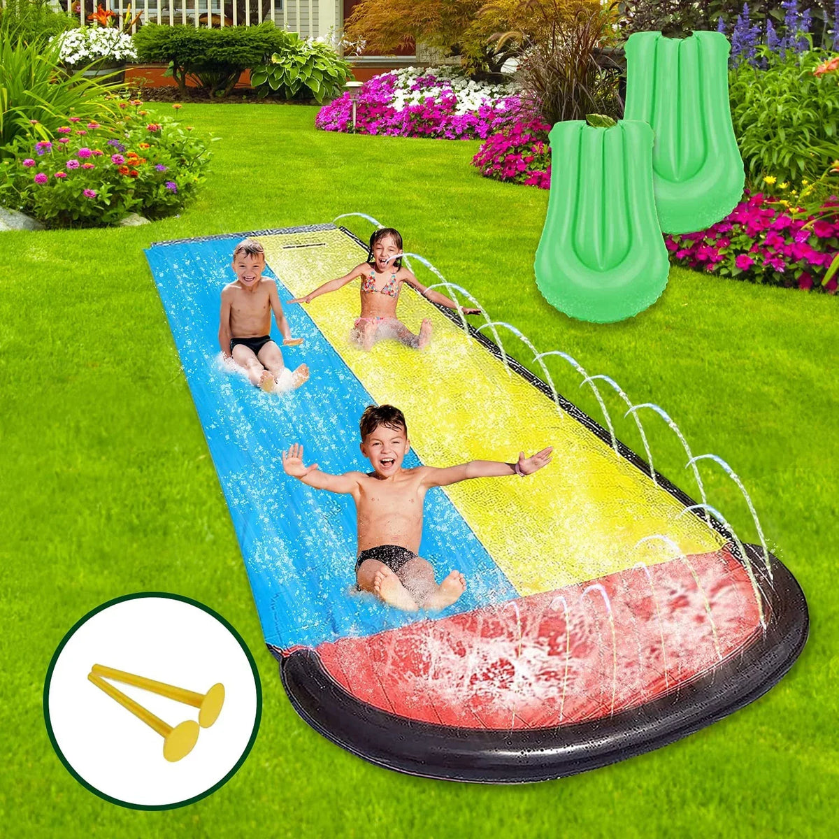 Harvio 15.5ft Fun Slip Games for Backyard Garden Lawn Toys, Inflatable Water Slides for Kids