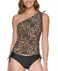 DKNY Ladies Printed One Shoulder Tankini Top Swimsuit Black Dimensions Medium