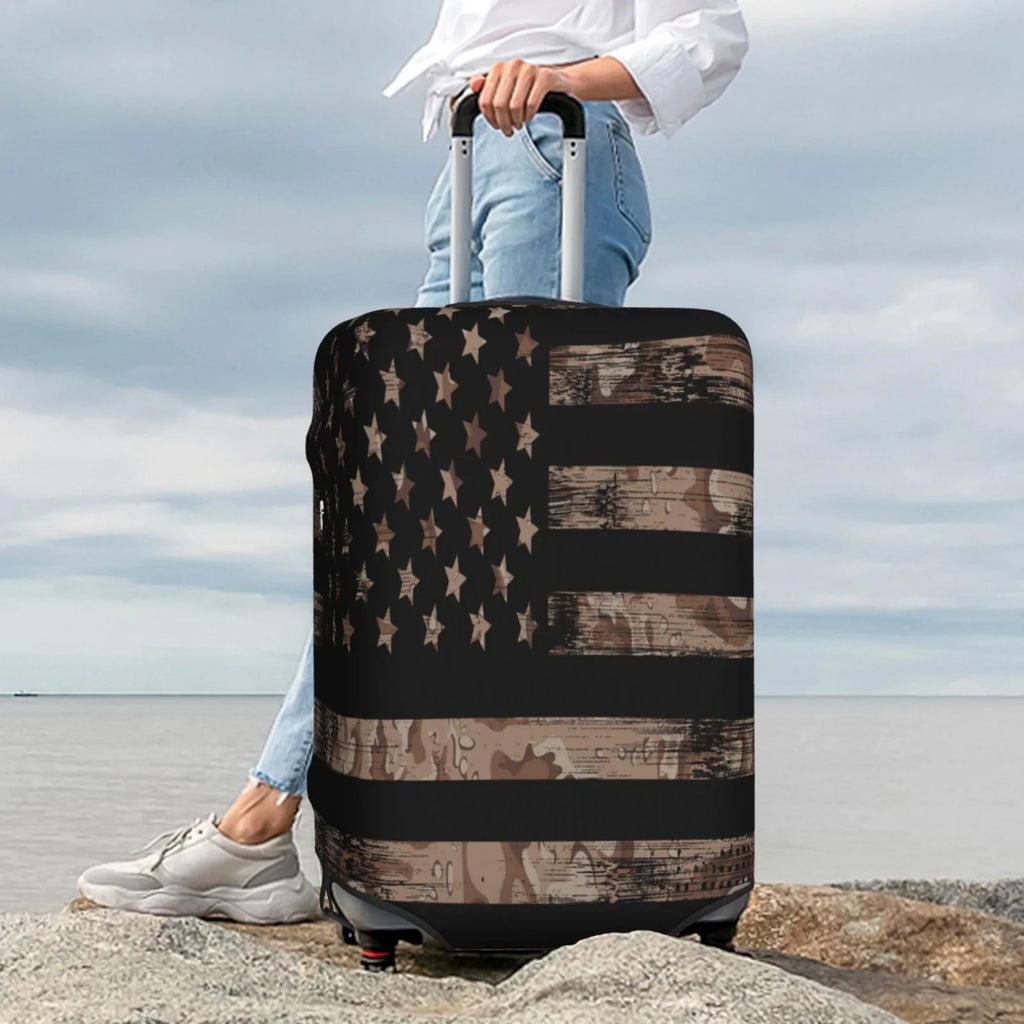 Junzan American Flag With Desert Camouflage Print Washable Luggage Cover - Fashion Suitcase Protector Fits 18-32 Inch Luggage