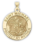 Saint Michael - Protect My Mother - Religious Medal - 2/3 Inch Proportion of Dime, Solid 14K Yellow Gold