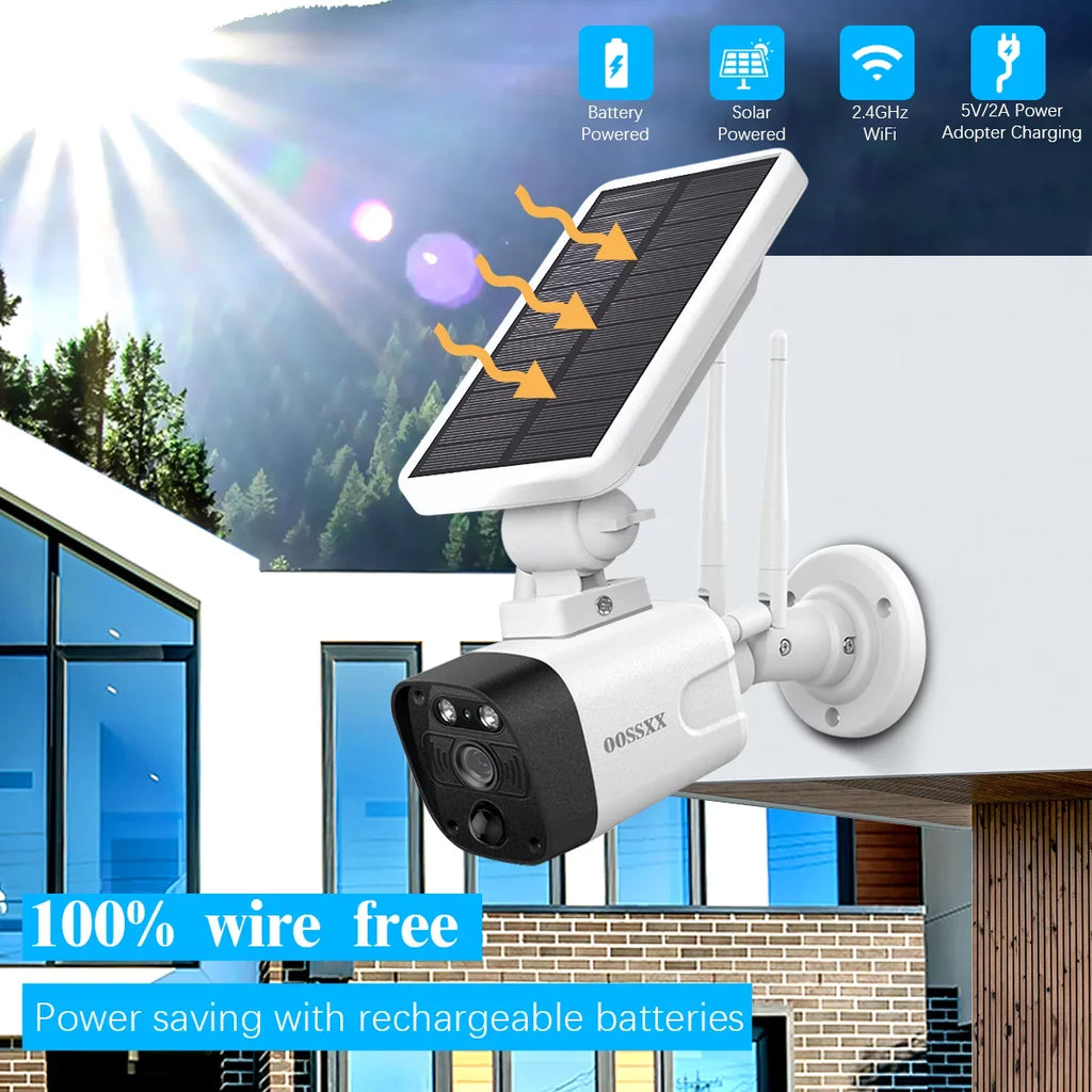 OOSSXX Solar Security Cameras Wireless Outdoor,Dual Antennas Surveillance Camera System with 1TB Hard Drive