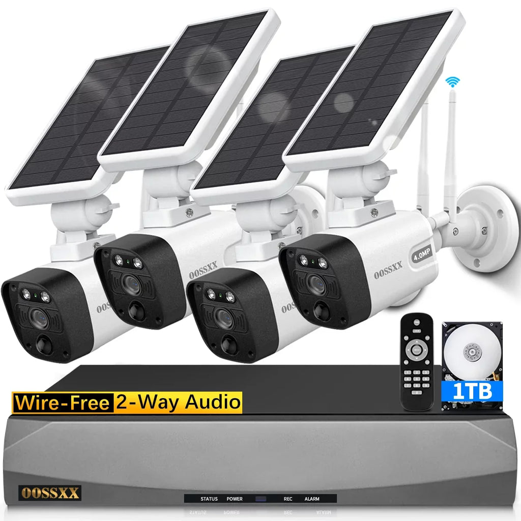 OOSSXX Solar Security Cameras Wireless Outdoor,Dual Antennas Surveillance Camera System with 1TB Hard Drive