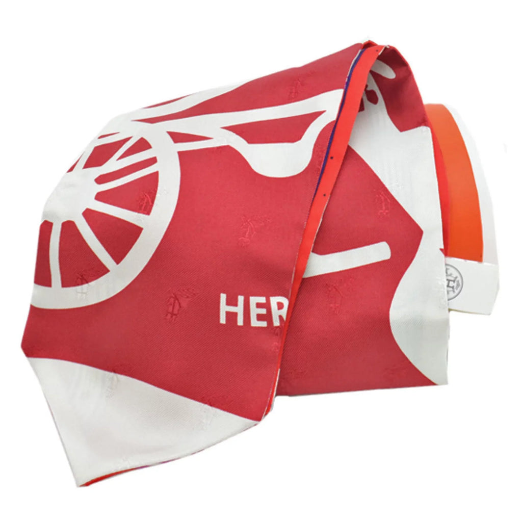 Pre-Owned Hermes HERMES Scarf Twill Up Scarlet White Orange Multi Silk Ladies (Like New)