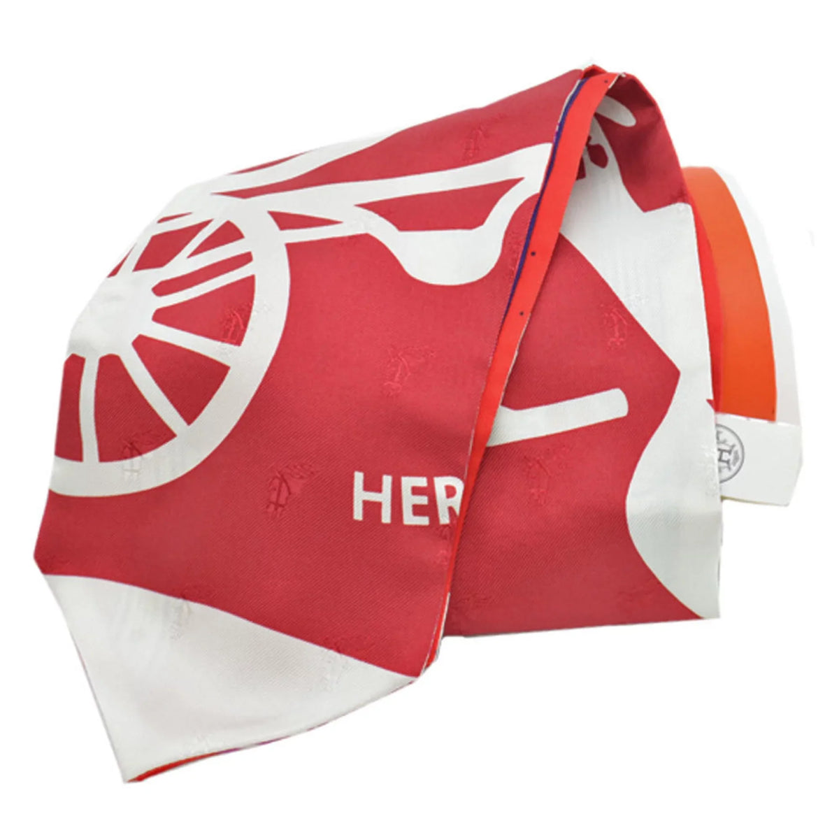 Pre-Owned Hermes HERMES Scarf Twill Up Scarlet White Orange Multi Silk Ladies (Like New)