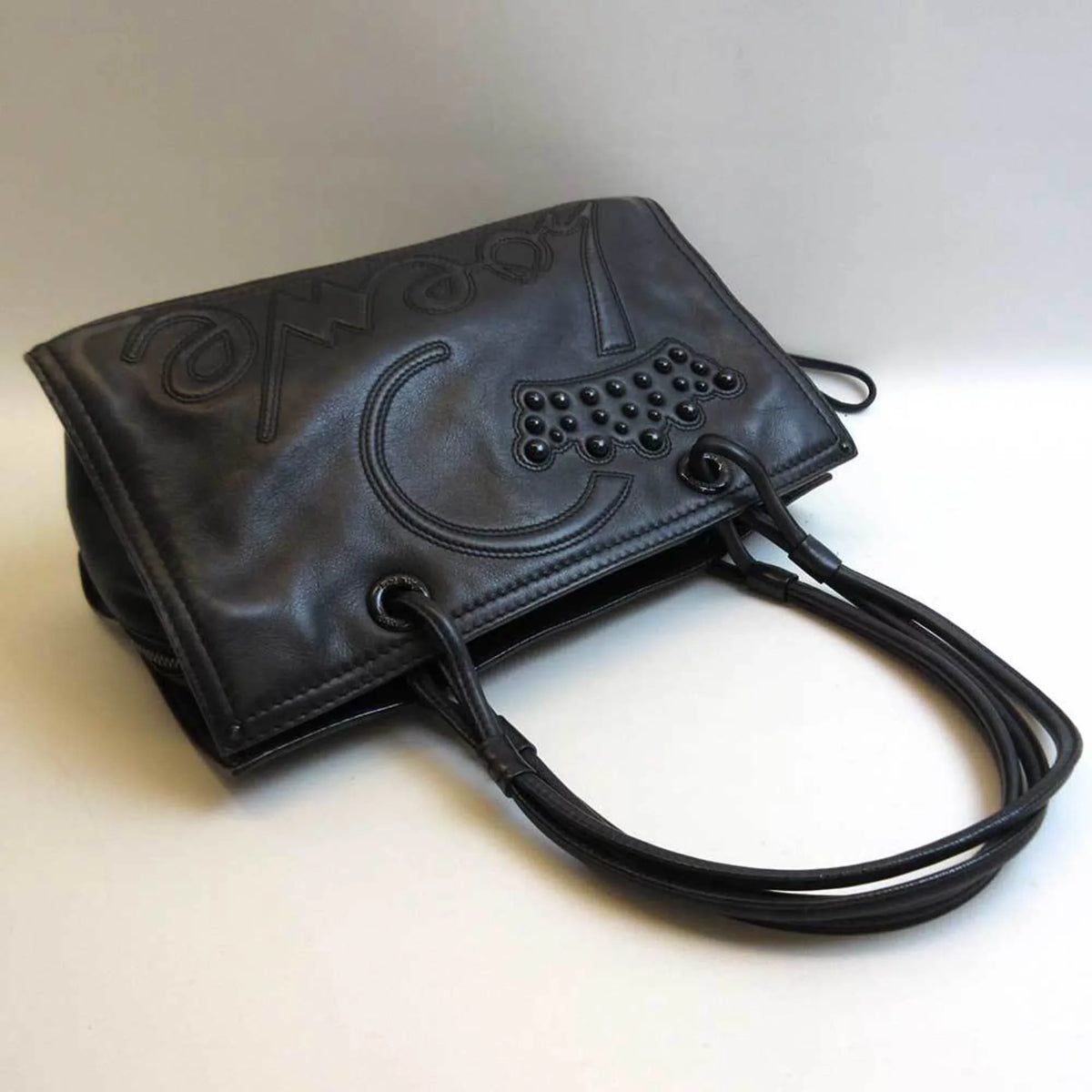 Pre-Owned Loewe Bag Shopper Tote Black Semi-shoulder Girls Leather (Good)