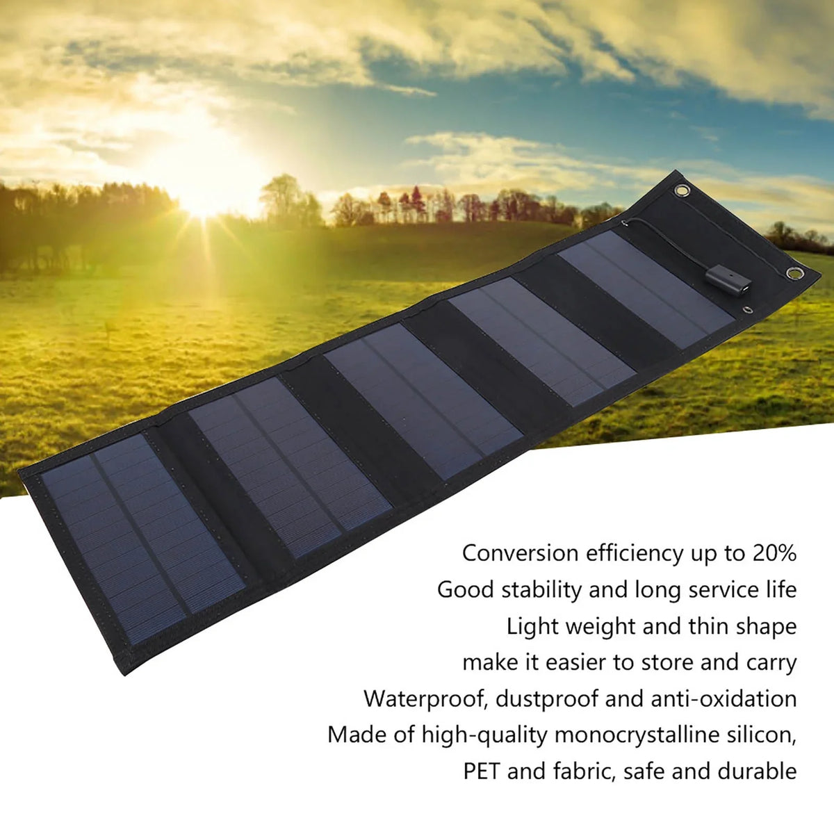 20W Waterproof Foldable Solar Panel Solar Power Charger USB Output for Mountaineering