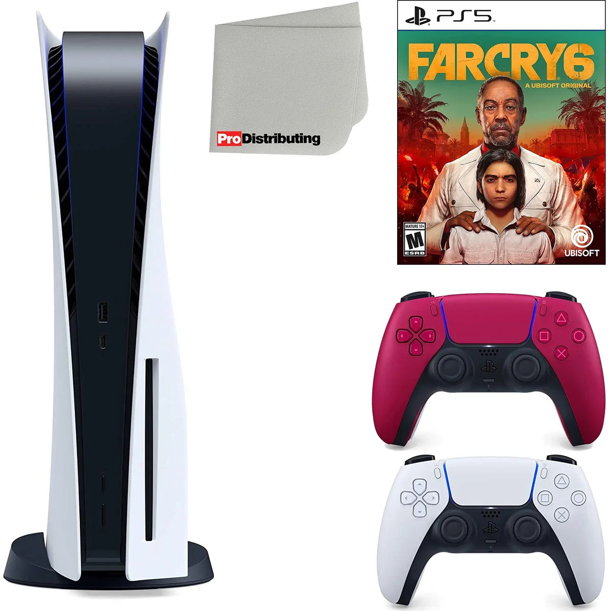 Sony Playstation 5 Disc Version (Sony PS5 Disc) with Cosmic Burgundy Extra Controller, Far Cry 6 and Microfiber Cleaning Cloth Bundle
