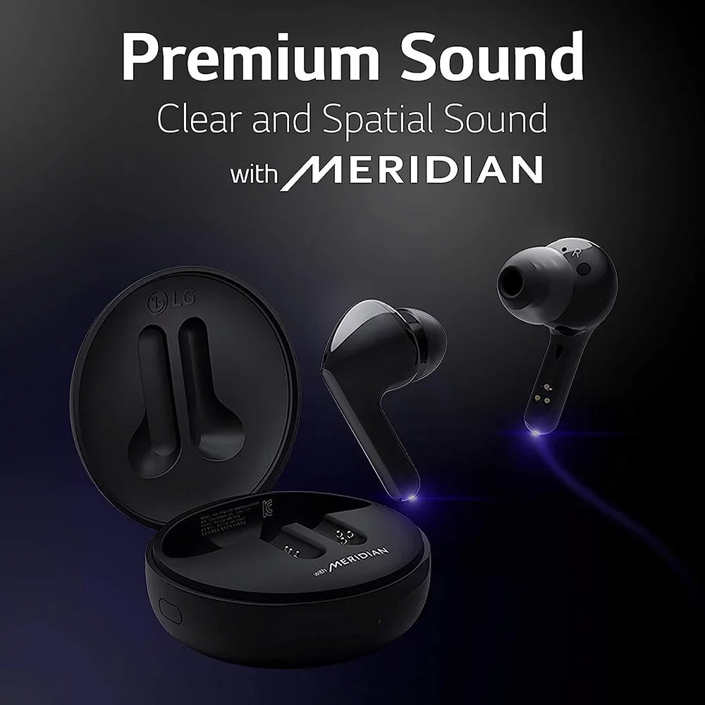 Open Box LG TONE Free FN5W - Wireless Charging True Wireless Bluetooth Earbuds with Meridian Sound, Noise Ruby Dual Microphone for Work/Home Office, iPhone and Android Compatible, Black