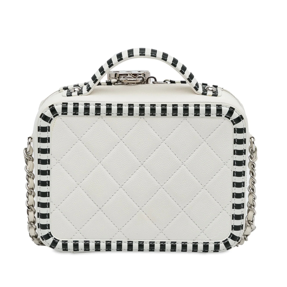 Pre-Owned Authenticated Chanel Small Caviar CC Filigree Vanity Bag Leather White Unisex (Like New)