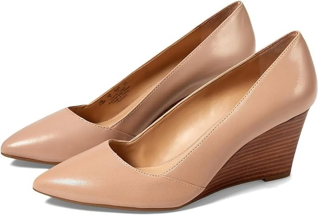 Franco Sarto Female Frankie Pointed Toe Wedge Pump Ballet Beige Leather, 11 M US