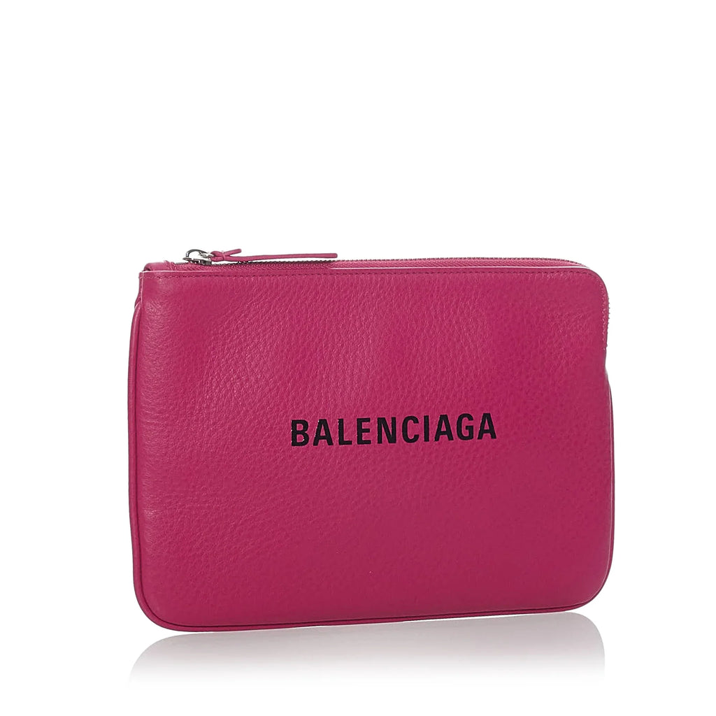 Pre-Owned Authenticated Balenciaga XS Everyday Pouch Calf Leather Rose Ladies (Good)