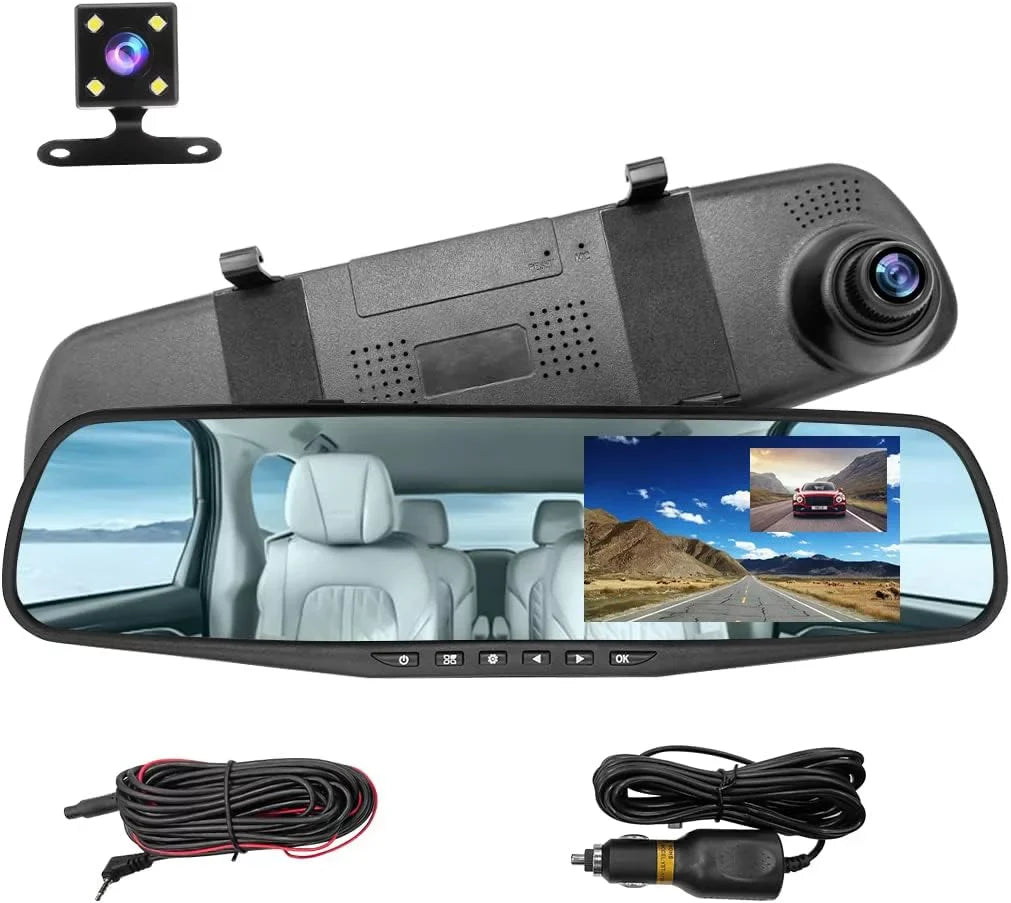 Mirror Dash Cam for Car, 4.3" Backup Smart Rearview Mirror Camera, Waterproof HD 1080P Front and Rear Wide Angle,