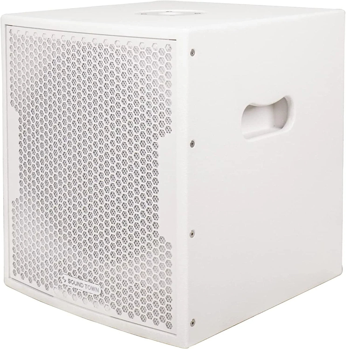 Sound Town 1400 Watts 12” Scarlet PA DJ Subwoofer with 2 Speaker Outputs, Folded Horn Design, White for Live Sound, Stage, Church, Lounge, Bar (CARPO-12DSWPW)