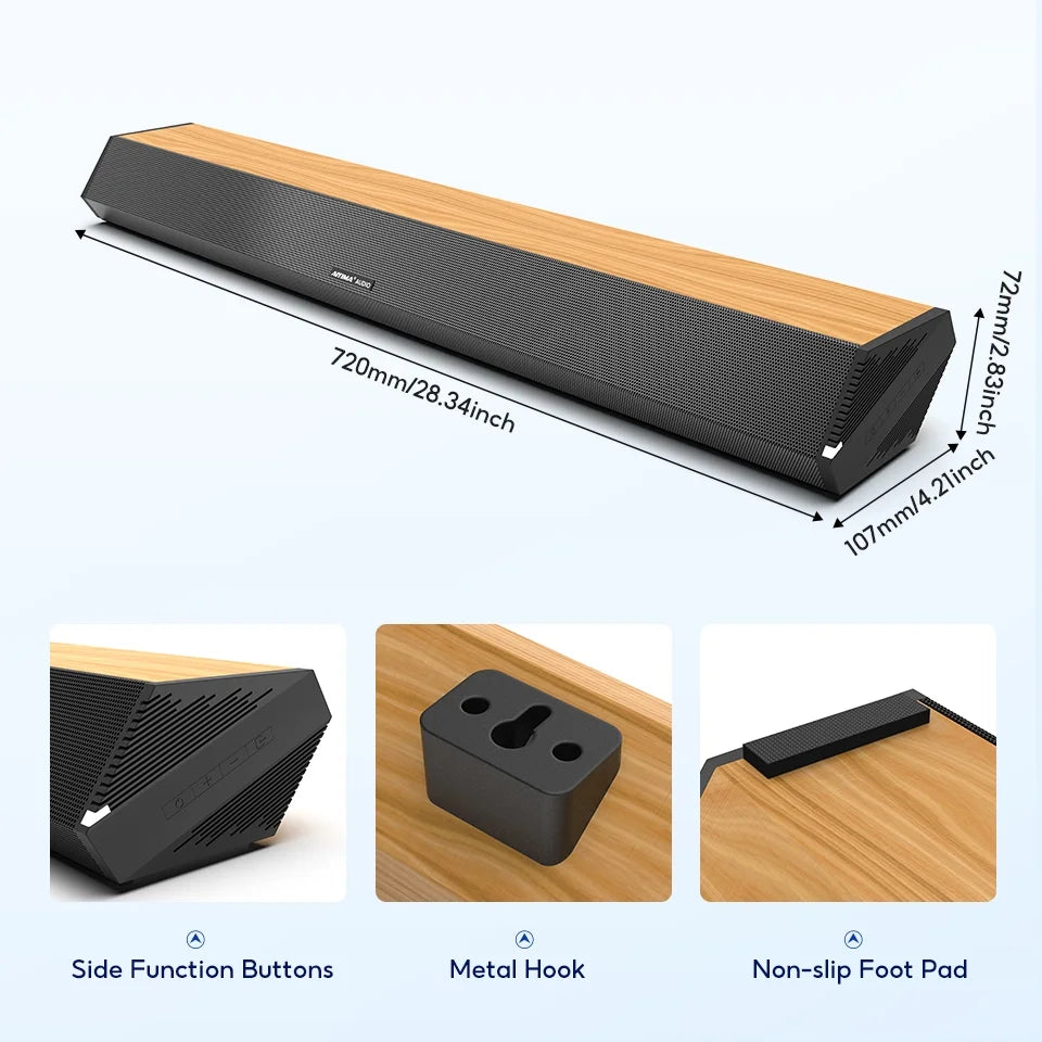 AIYIMA S03PRO Soundbar 28-Inch 60W with HDMI-ARC, Bluetooth 5.0, Optical Coaxial USB AUX Connection, 4 Speakers, 3 EQs, 110dB Surround Sound Bar Home Theater Audio Soundbar System for TV