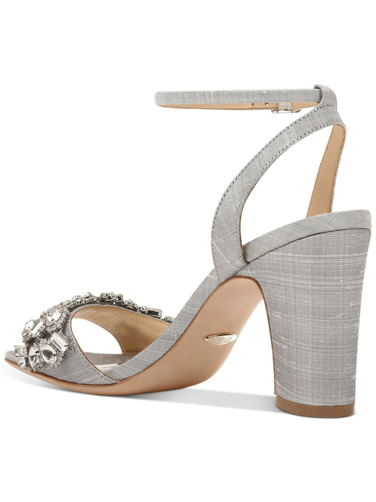 BADGLEY MISCHKA Girls Silver Toe Strap Metallic Rhinestone Round Toe Block Heel Buckle Gown Sandals Shoes 7