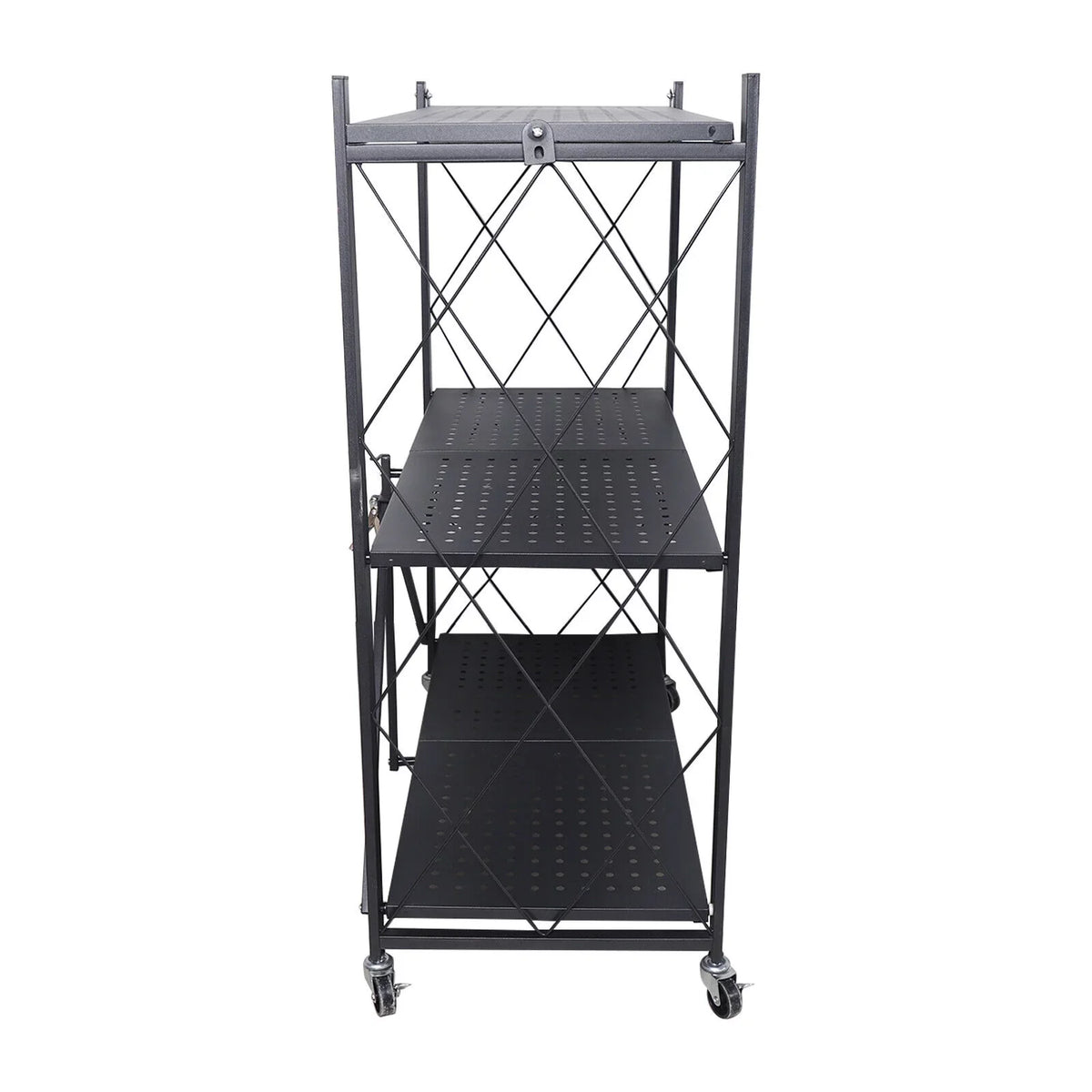 Miumaeov 3-Tier Kitchen Foldable Metal Rolling Trolley Cart Movable Utility Rack Storage Shelves Holder with Wheel (Black)