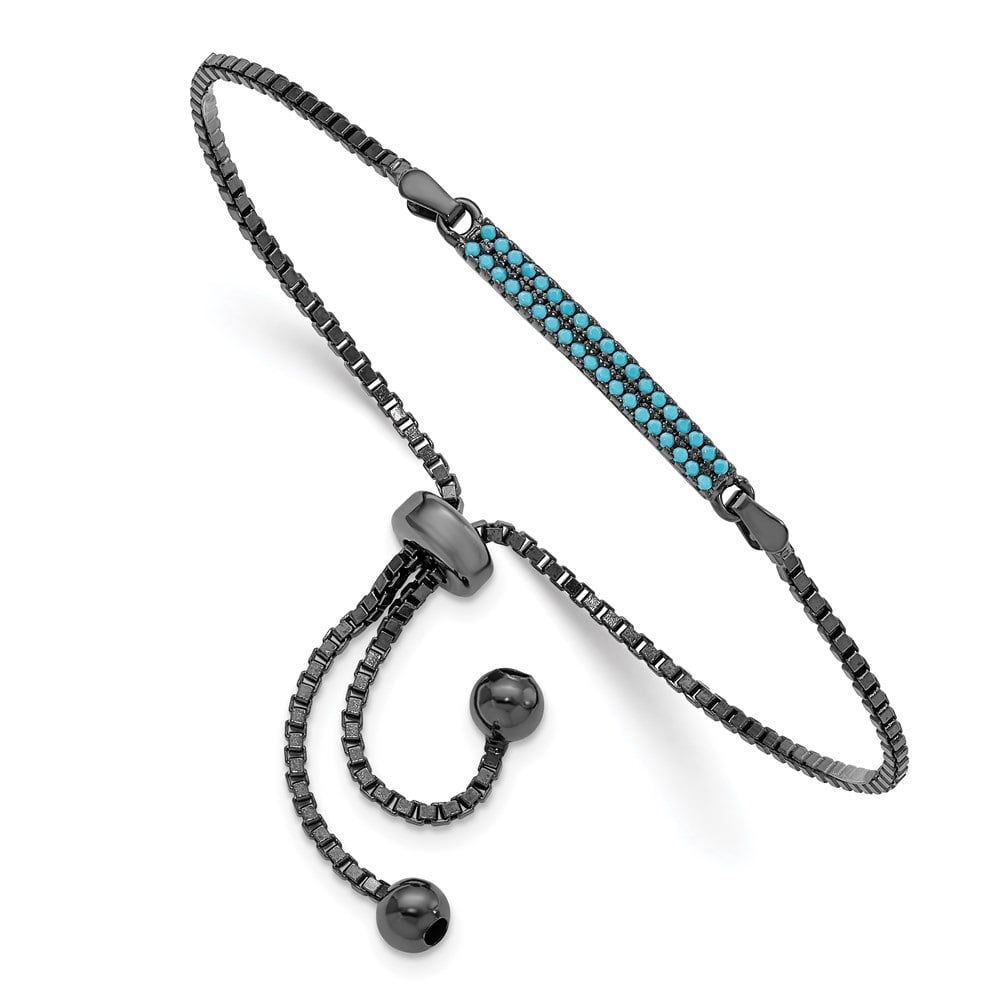 Auriga Fine Jewelry 925 Sterling Silver Black-Rhodium Dyed Howlite Bar Adjustable Bracelet for Female