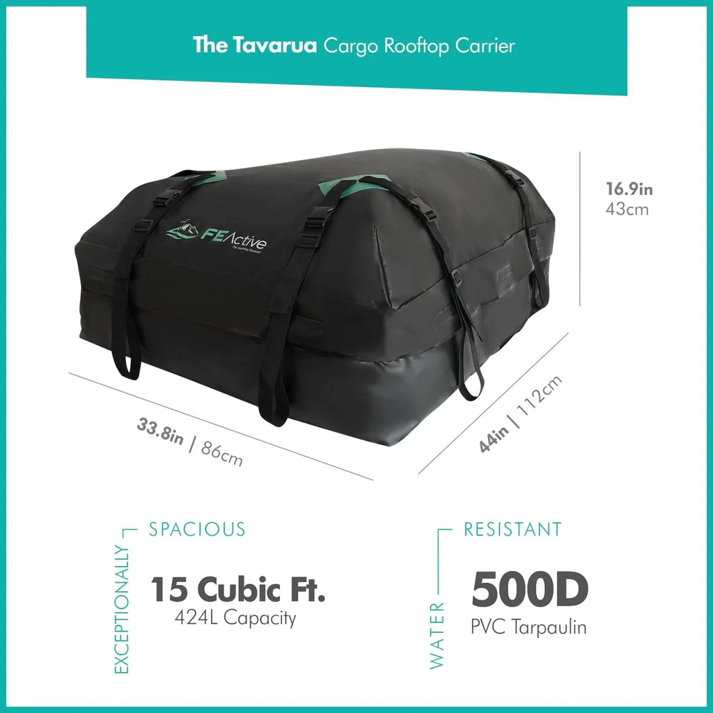 WAGEE Cargo Rooftop Carrier - 100% Waterproof 15 Cubic ft. Roof Dry Bag Heavy Duty Car & SUV Roof Top Luggage Storage Cargo Carrier W Straps, Road Trips, Camping, Travel | Designed in California