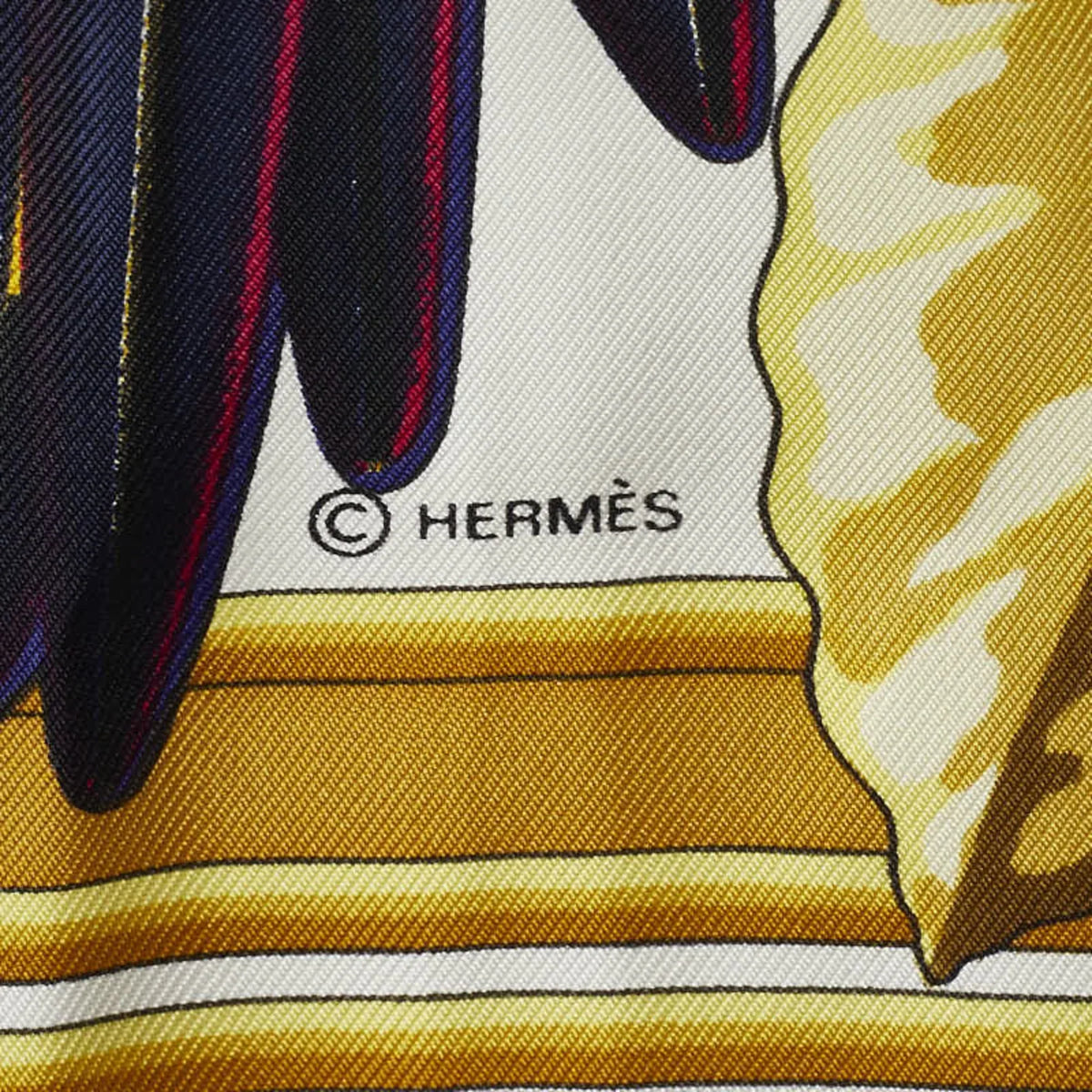 Pre-Owned Hermes Carre90 Les Perroquets detail Bird Parrot Scarf Muffler Gold Navy Silk Ladies HERMES (Good)