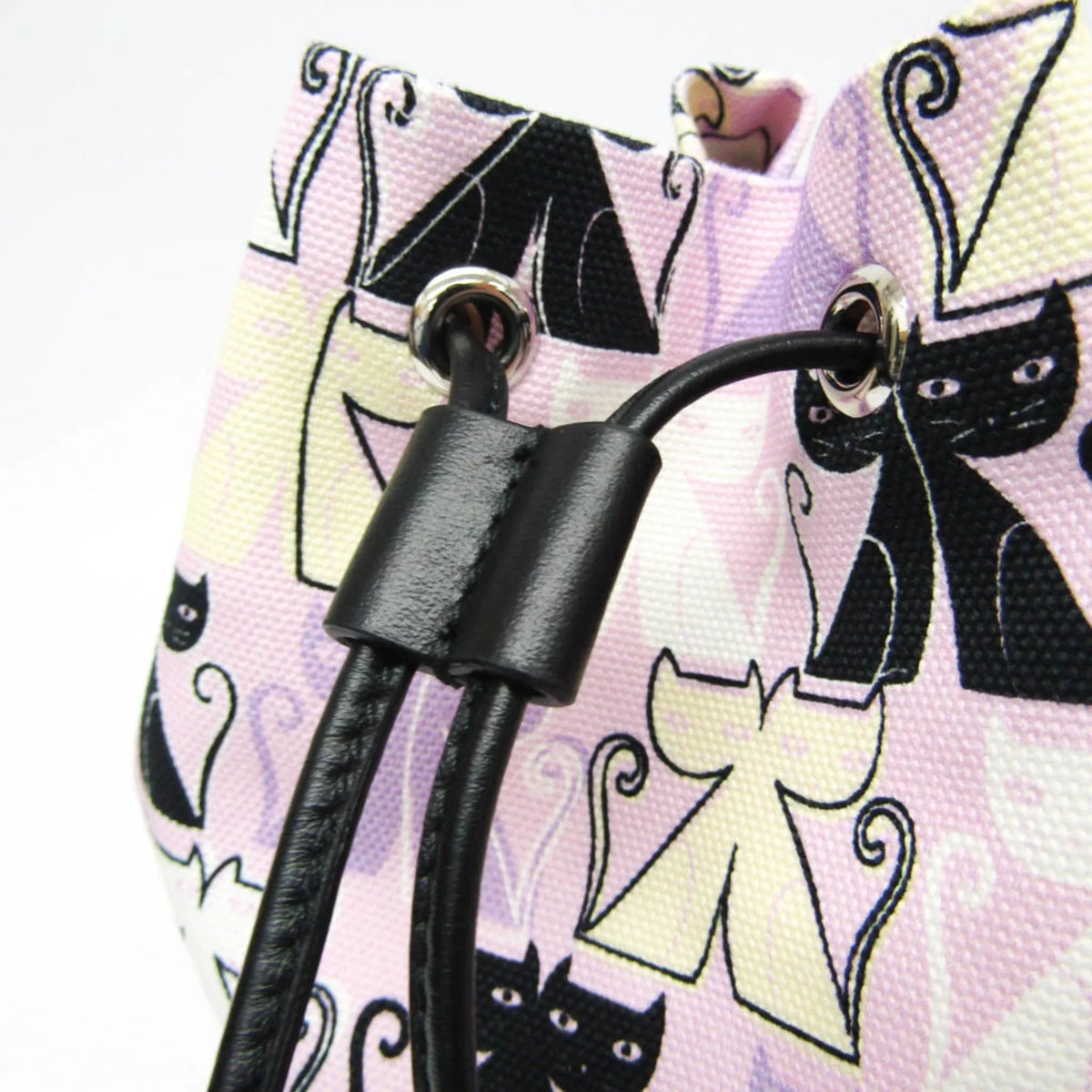 Pre-Owned Miu Miu CANAPA CATS Drawstring Bag 5RM014 Ladies Leather,Cotton Pouch Black,Light Purple,Multi-color (Good)