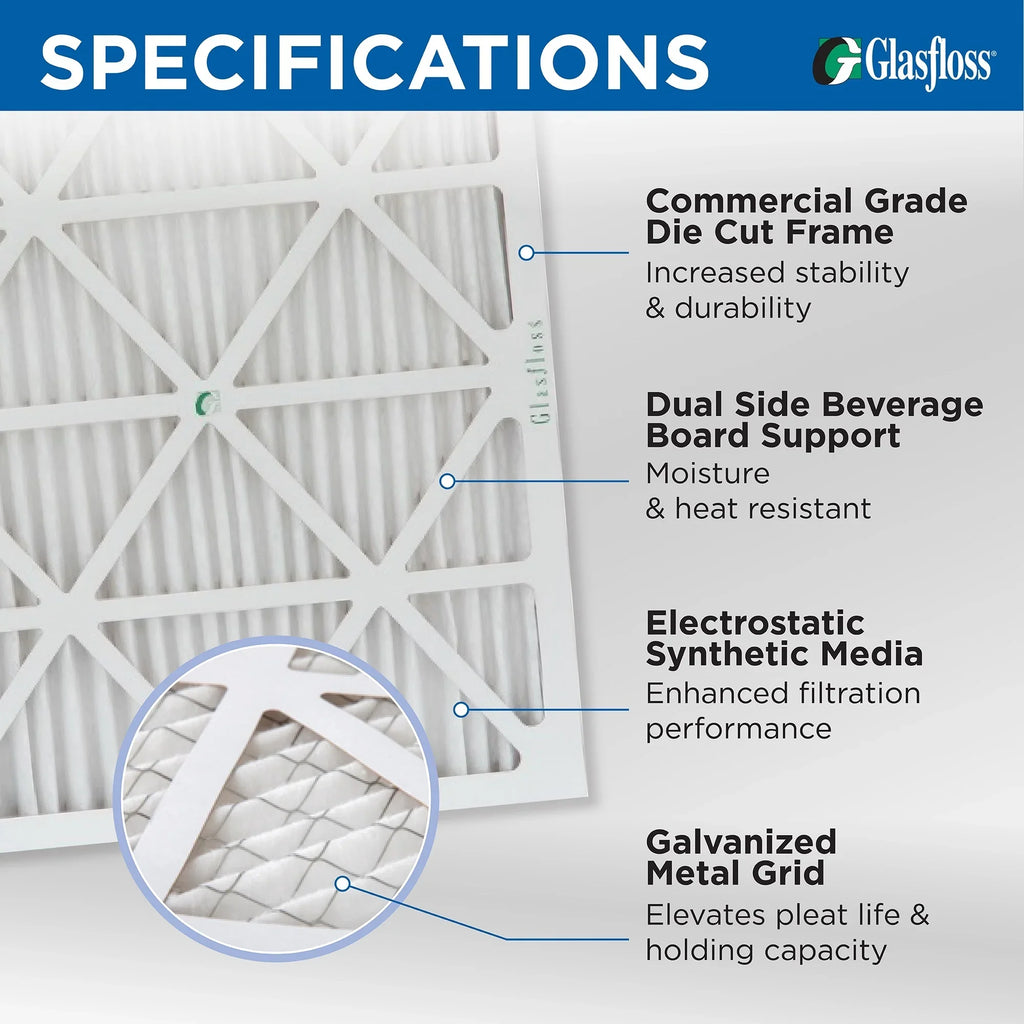 6 Pack of 14x14x1 MERV 11 Pleated Air Filters by Glasfloss. Actual Proportion 13-1/2 x 13-1/2 x 7/8
