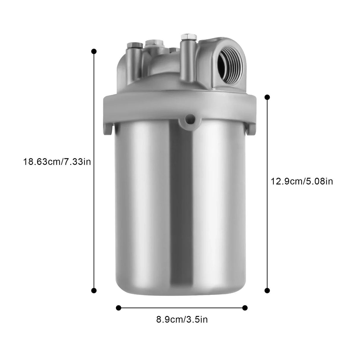 Miumaeov Stainless Steel Water Filter Housing Heavy Duty Silver Water Filter Shell 5 inch Filter 3/4 inch NPT Inlet and Outlet Stainless Steel Water Filter Shell with Bracket and Wrench Pin