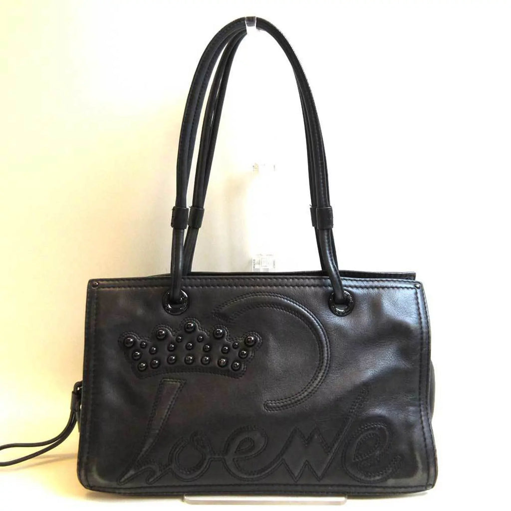 Pre-Owned Loewe Bag Shopper Tote Black Semi-shoulder Girls Leather (Good)