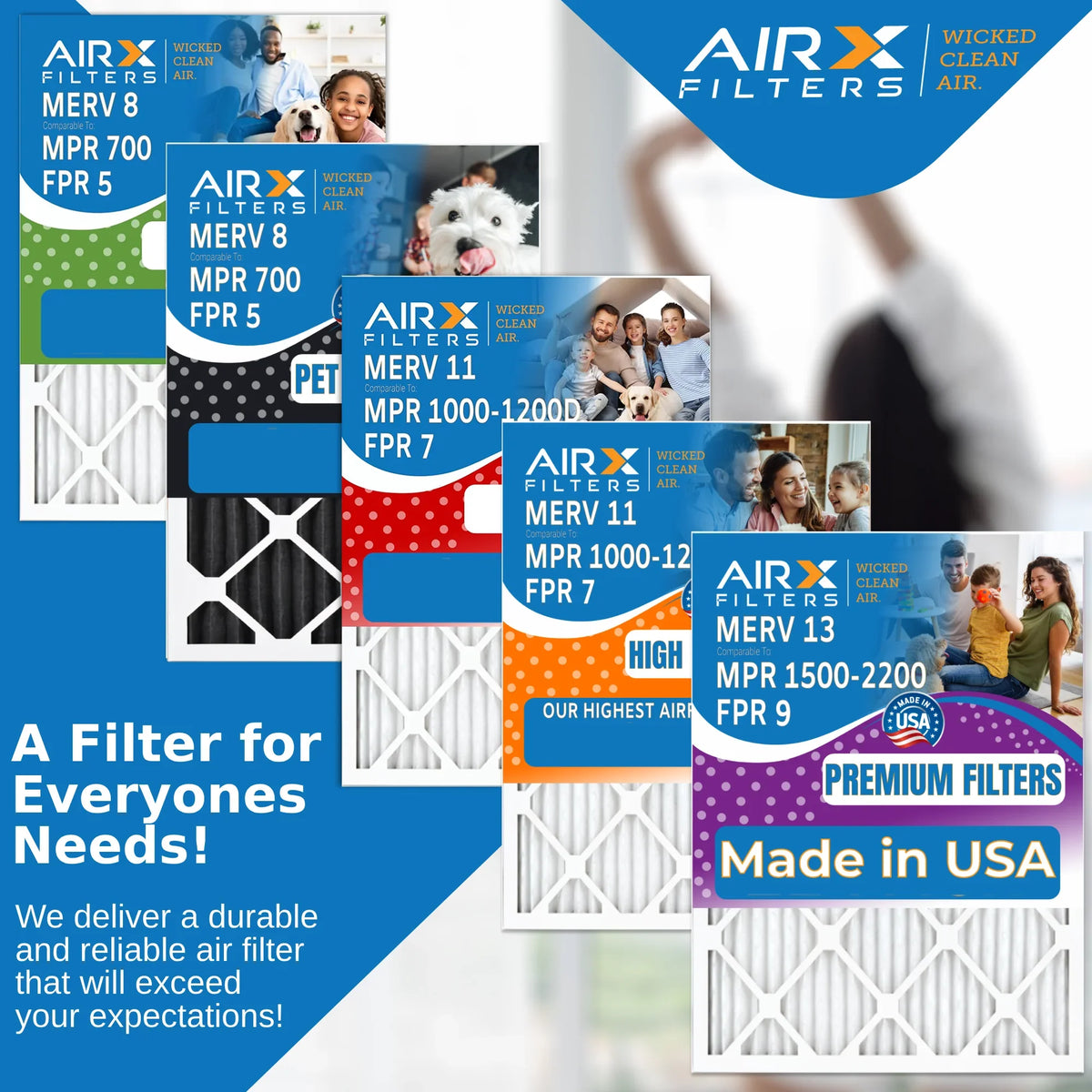 20x20x5 Air Filter MERV 13 Comparable to MPR 1500 - 2200 & FPR 9 Compatible with Ultravation 91-013 Premium USA Made 20x20x5 Furnace Filter 2 Pack by AIRX FILTERS WICKED CLEAN AIR.