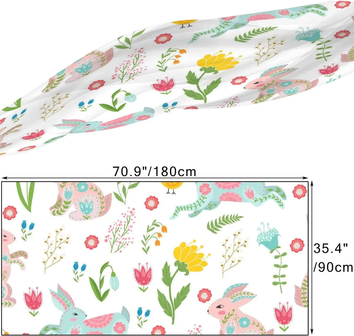 Hyjoy Easter Rabbits and Chicken in Floral Long Silk Neck Scarf Lightweight Shawl Wrap Scarves for Feminine Girls
