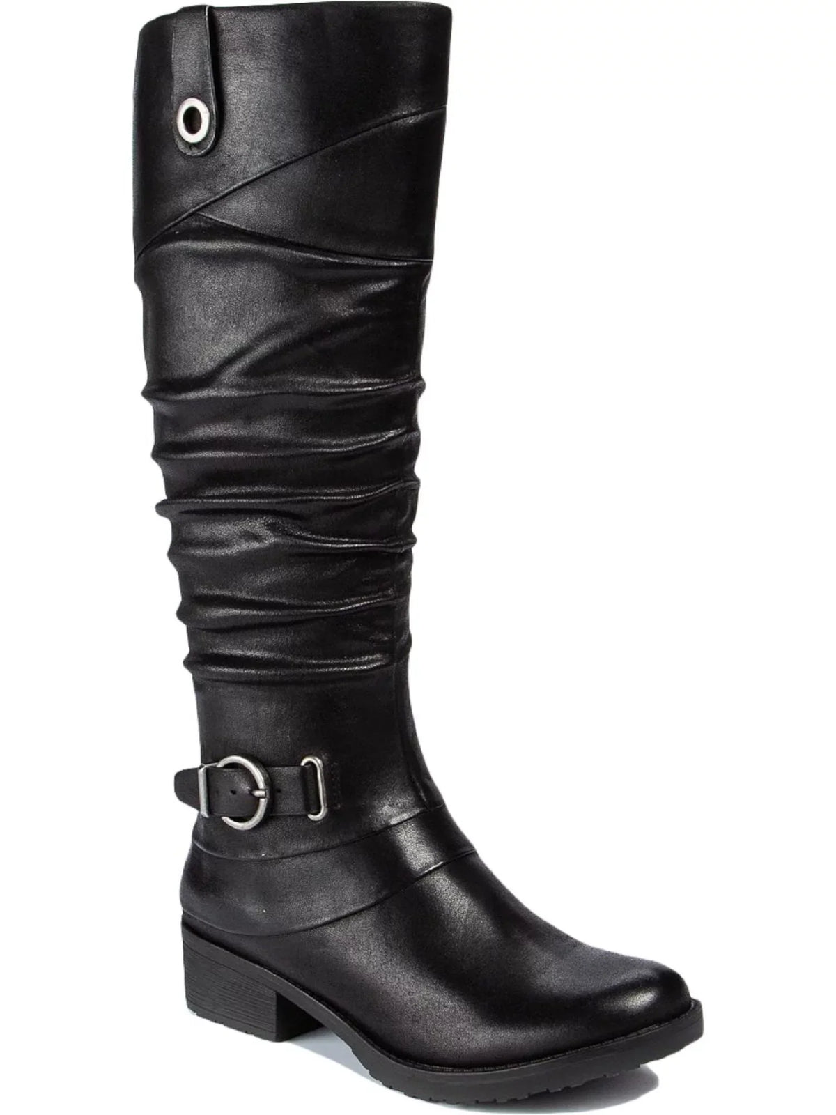 BARETRAPS Ladies Black Stretch Gore Side Pull Tab Buckle Accent Cushioned Onika Round Toe Block Heel Zip-Up Boots Shoes 11 M