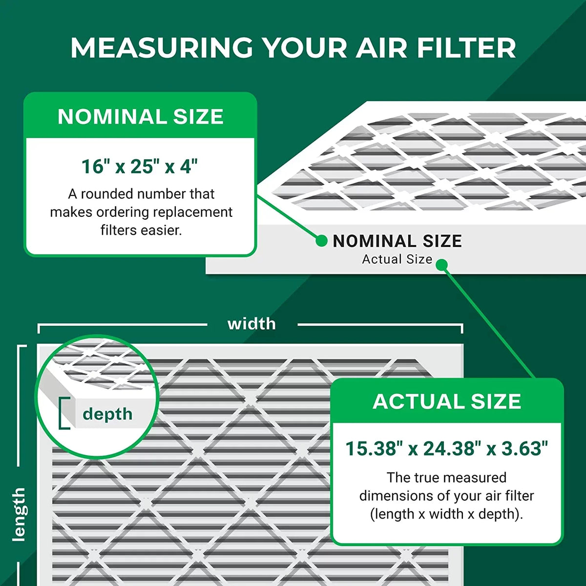 Filterbuy 16x25x4 MERV 11 Pleated HVAC AC Furnace Air Filters (12-Pack)