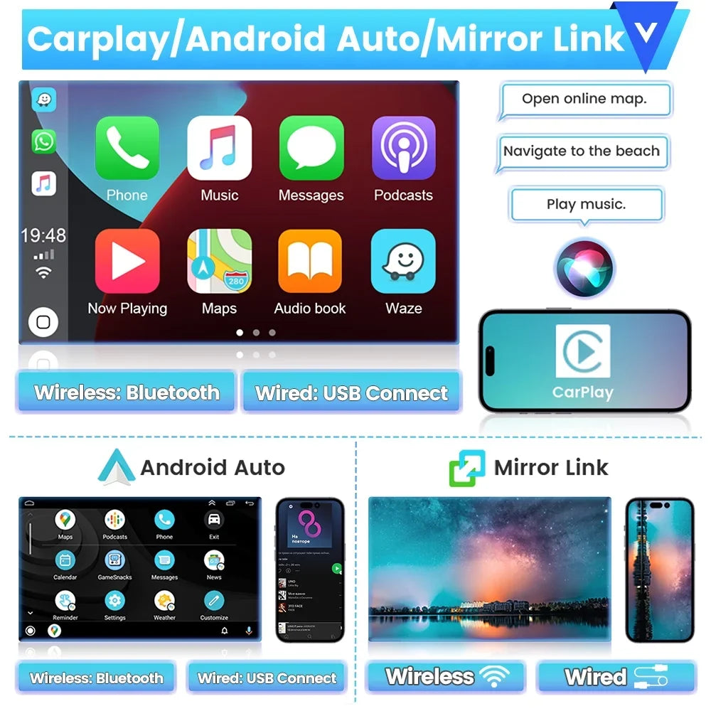 Podofo 2+32G for Toyota RAV4 2007-2012 Wireless Carplay Android Auto Mirror Link 9'' Touchscreen Car Stereo Radio Android 12 HD 1080P WIFI GPS Hifi FM Bluetooth USB Cable, AHD Backup Camera