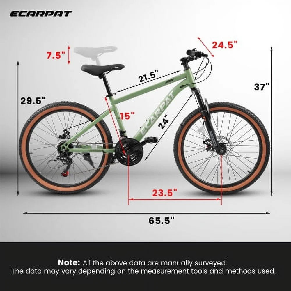 A24301 Ecarpat Mountain Bike 24 Inch Wheels, 21-Speed Mens Feminine Trail Commuter City Mountain Bike, Carbon steel Frame Disc Brakes Thumb Shifter Front Fork Bicycles