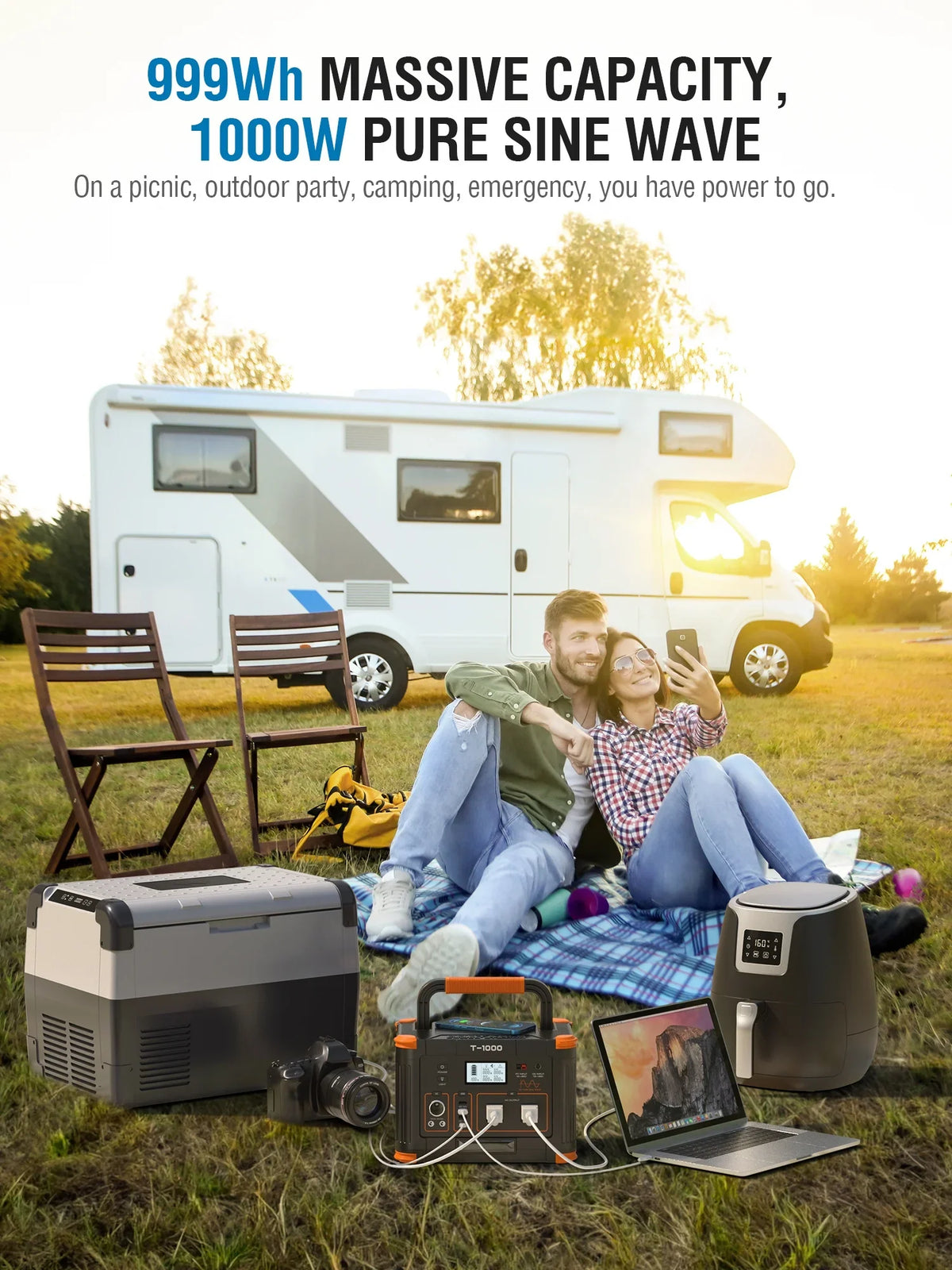 BEYGO Portable Power Station 1000W 999Wh Solar Crimson Generator with 110V AC Outlet, PD 60W Fast Charging Backup Lithium Battery Pack Power Supply for Outdoor Home Camping Travel Emergency RV Van