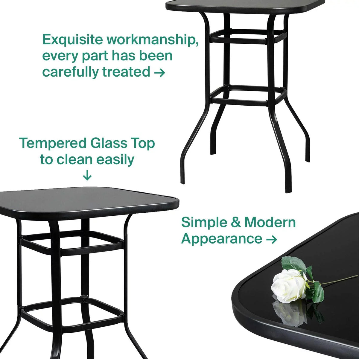 Nikias Sturdy Solid Glass Bar Table For Poolside Party