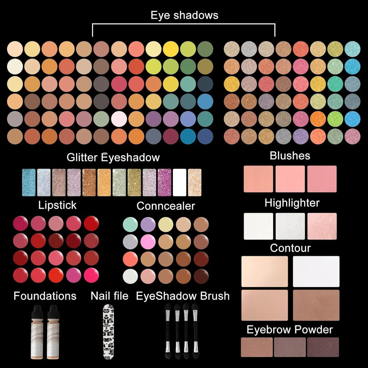MISS ROSE 187 Colors Professional Makeup Kit,Makeup Sets Combination,All in One Makeup Kits for Female Full Kit - Makeup Gift Set for Ladies Girls