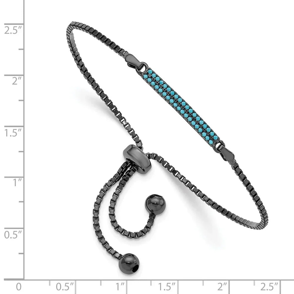 Auriga Fine Jewelry 925 Sterling Silver Black-Rhodium Dyed Howlite Bar Adjustable Bracelet for Female