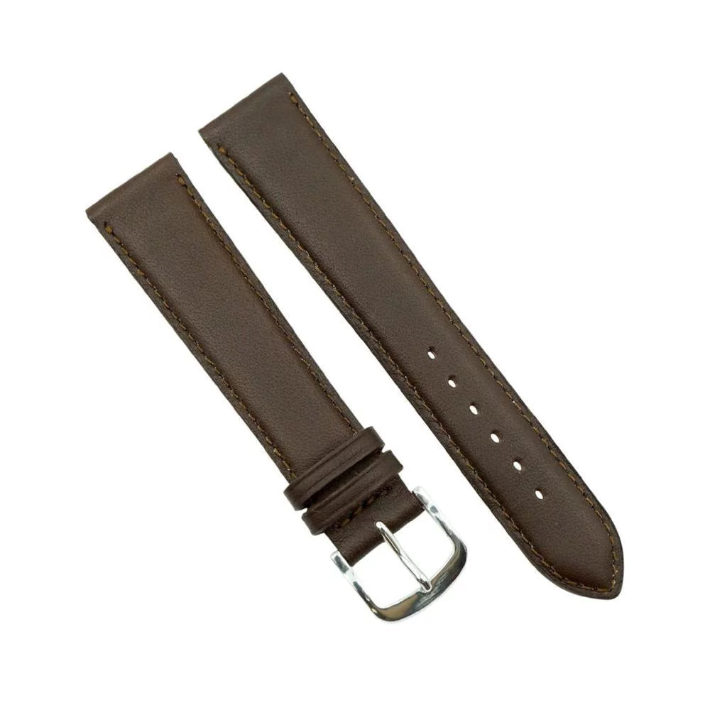 18mm Brown Soft Leather Long Watch Strap