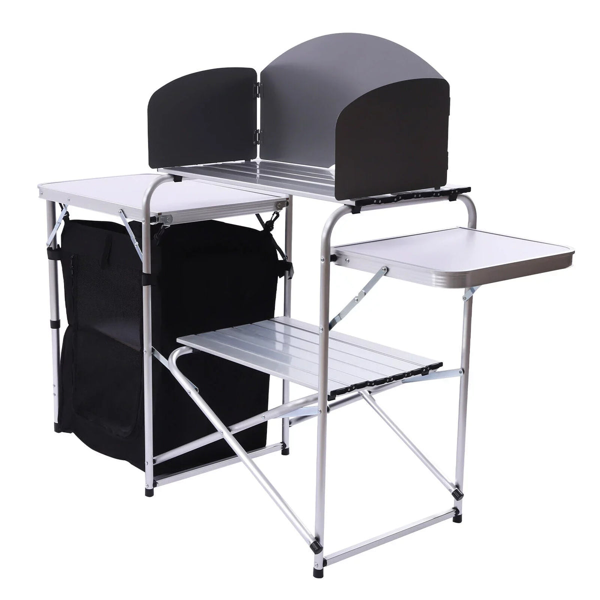DENEST Folding Camping Kitchen Table Outdoor Cooking Table with Detachable Windscreen