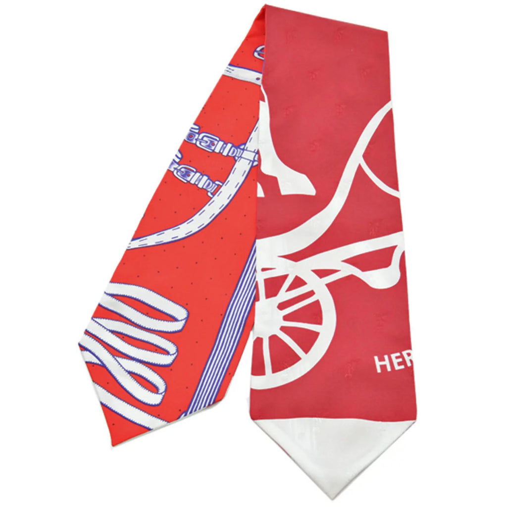 Pre-Owned Hermes HERMES Scarf Twill Up Scarlet White Orange Multi Silk Ladies (Like New)