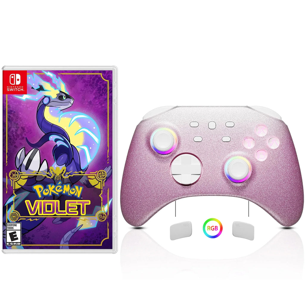 Pokémon Violet Game Disc and Upgraded Switch Pro Controller for Nintendo Switch/OLED/Lite, Wireless Switch Remote for PC/IOS/Android/Steam Blush