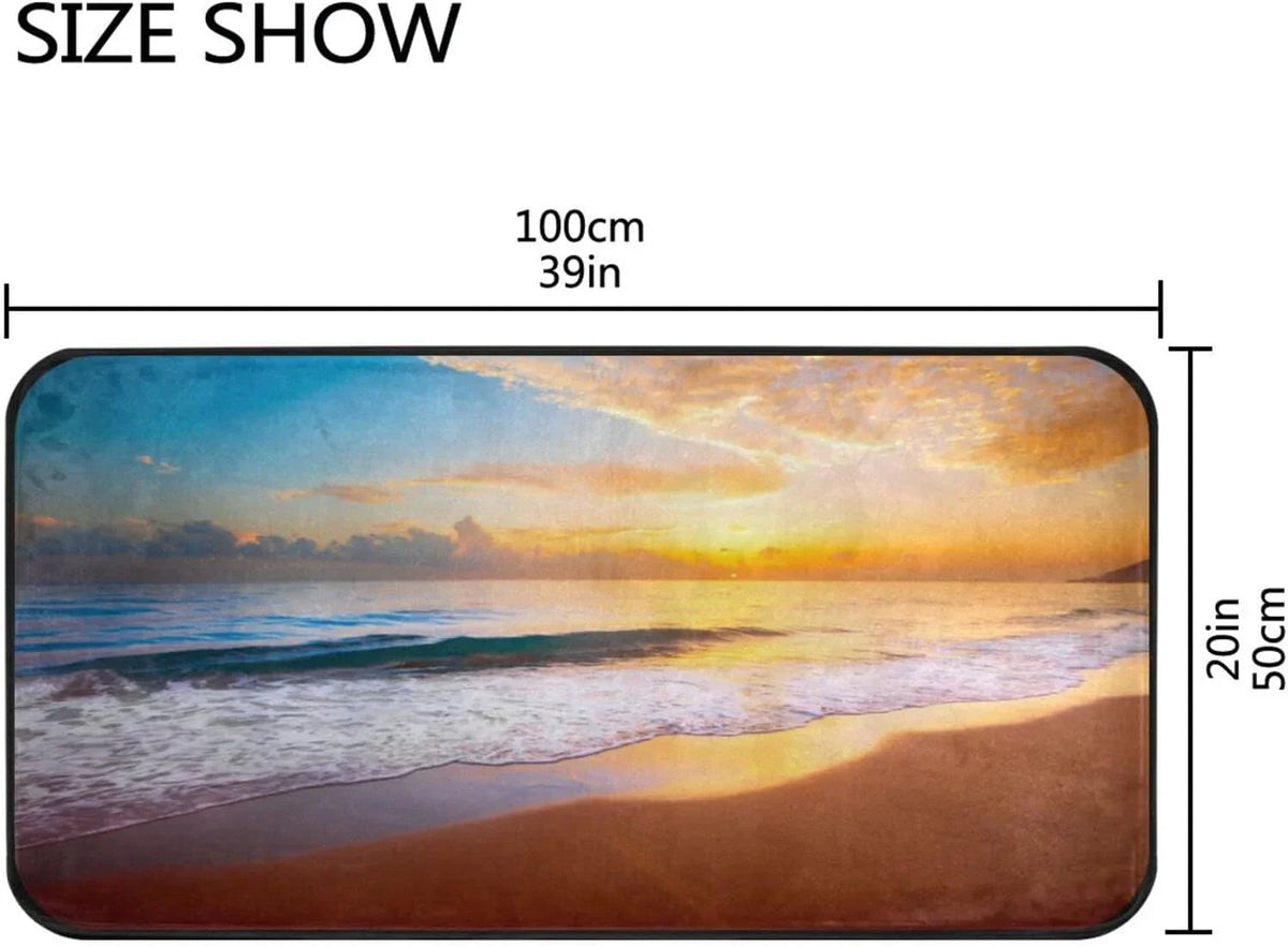 Wellsay Summer Beach Sunset-1 Kitchen Rug Mat Anti-Fatigue Comfort Floor Mat Waterproof Non Slip Washable Kitchen Rug for Kitchen Washroom Bedroom Sink 39 x 20 inch