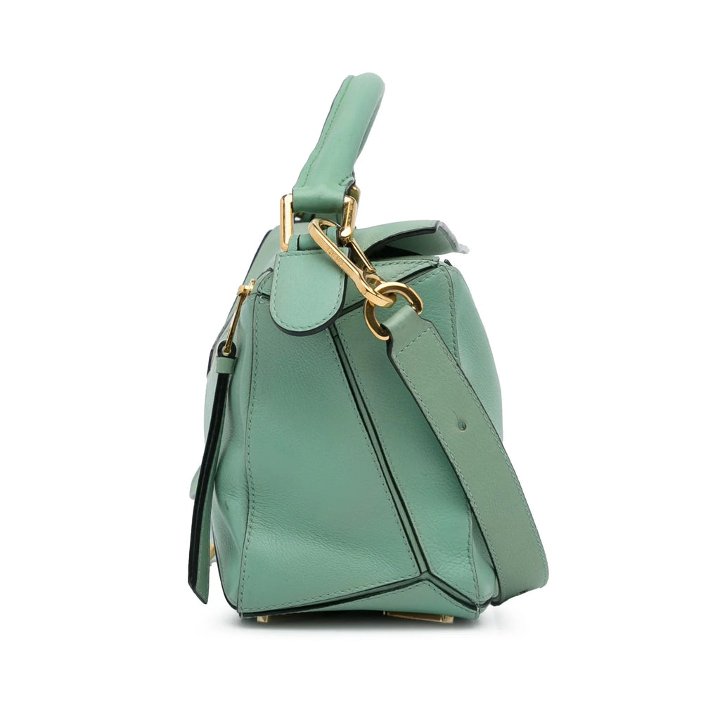 Pre-Owned Authenticated LOEWE Small Puzzle Satchel Calf Leather Green Unisex (Good)