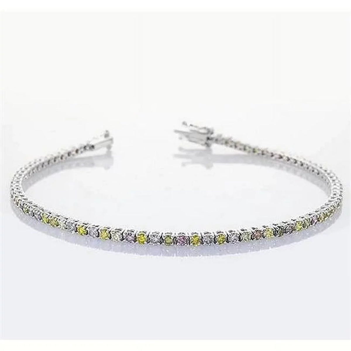 Harry Chad Enterprises 56635 4 CT Blush Yellow - Green & White Sapphire Prong Tennis Bracelet
