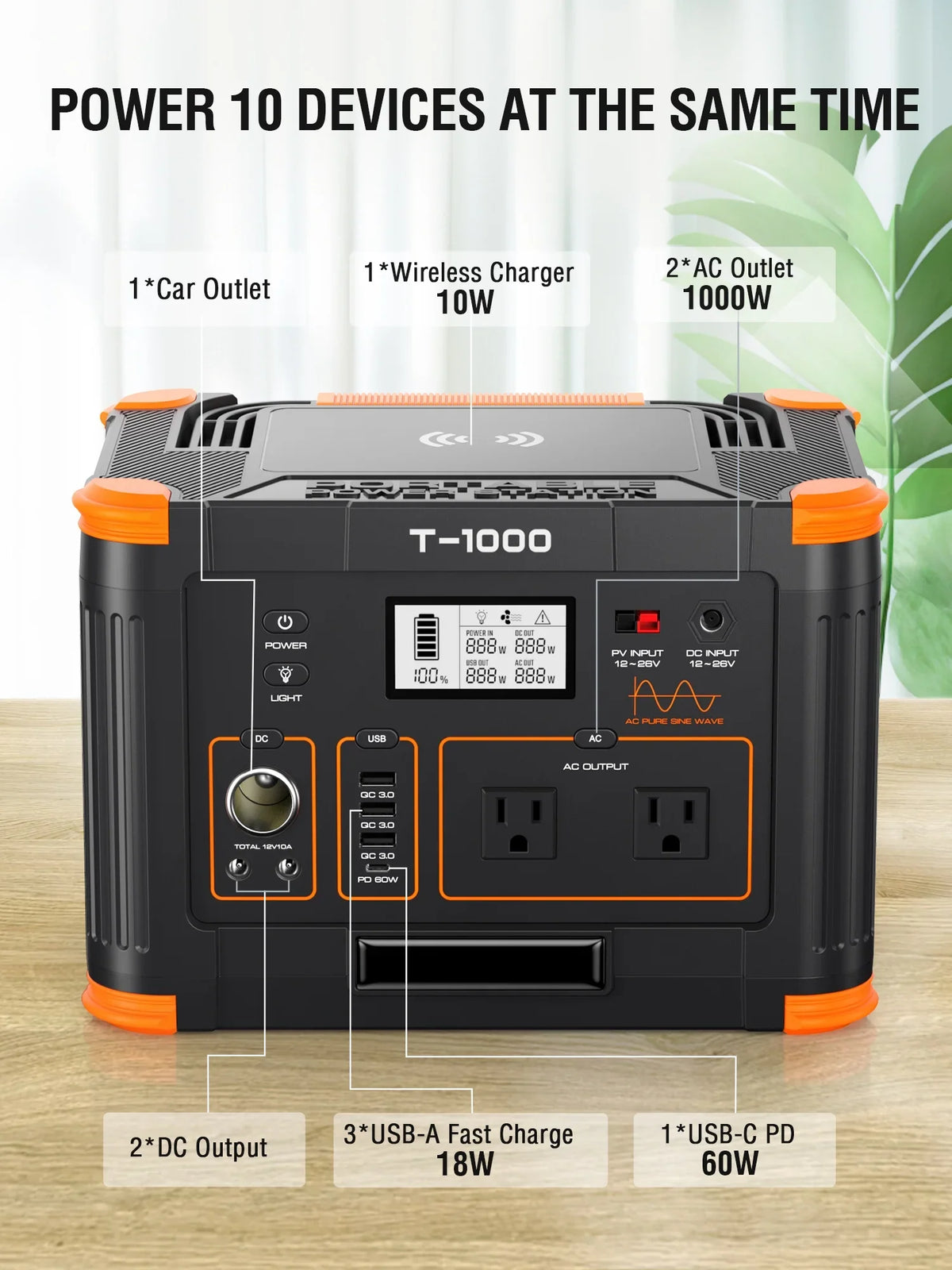 BEYGO Portable Power Station 1000W 999Wh Solar Crimson Generator with 110V AC Outlet, PD 60W Fast Charging Backup Lithium Battery Pack Power Supply for Outdoor Home Camping Travel Emergency RV Van