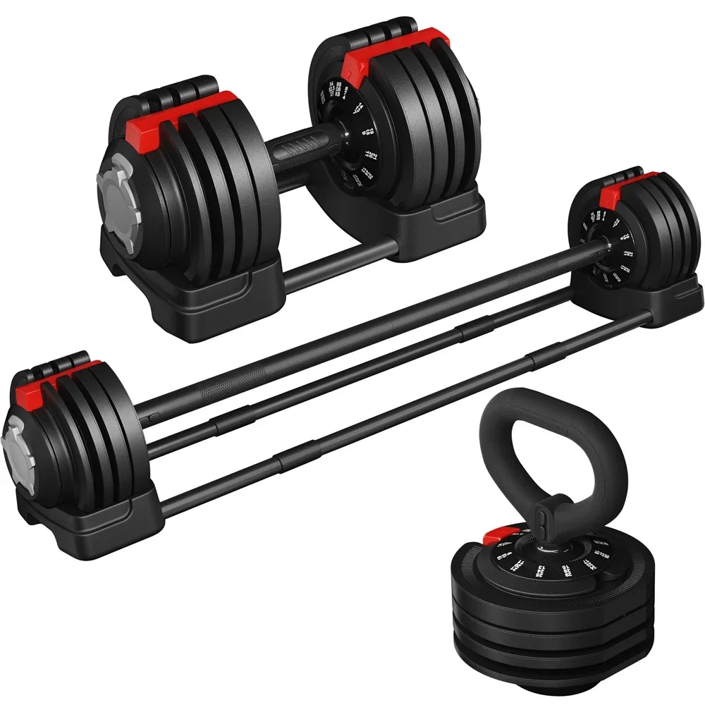 Renwick 7-52.5lbs 3-In-1 Quick-Adjust Dumbbell Weight Set With Anti-Slip Handle, Black