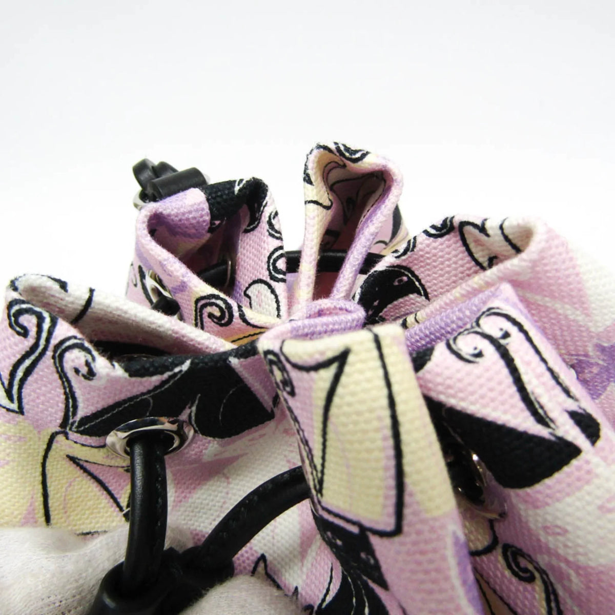 Pre-Owned Miu Miu CANAPA CATS Drawstring Bag 5RM014 Ladies Leather,Cotton Pouch Black,Light Purple,Multi-color (Good)